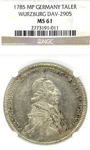 German States Wurzburg 1785 Taler Coin Thaler NGC MS61 VZ/F.STG UNC RARE Deutsch - Picture 1 of 3