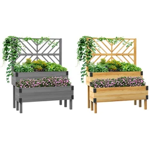 Outsunny 2 Tier Trellis Planter, Wooden Raised Garden Bed - Picture 1 of 23