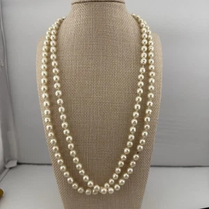 Vintage 40" Faux Perlenkette mit Schmucksteinen goldfarben Verschluss Doppelstrang Optik - Bild 1 von 7