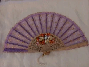 Vintage 1950's Victorian Look Hand Fan Bakelite White Lace open Size 17" Italy - Picture 1 of 19
