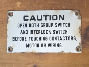 Porcelain CAUTION Sign Authentic Vintage 7" Electrical Motor Automotive Pump etc - Picture 1 of 6