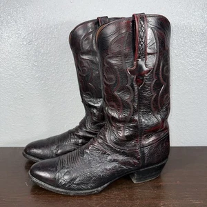 Lucchese Cowboy Boots Mens 12 D Black Cherry Full Quill Ostrich L695564 - Picture 1 of 12