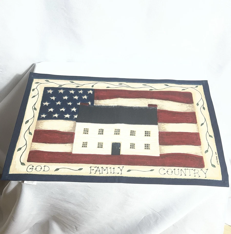 Park Designs God Family Country Cotton Placemat 13x19 Americana Folk Art - Image 1 of 4