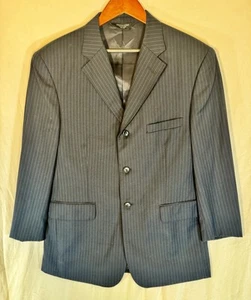 PRONTO UOMO 42S Striped Suit Blue 100% Wool 2pc Jacket & Pants FLAW - Picture 1 of 19