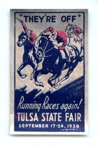 1938 TULSA OKLAHOMA STATE Fair - Great Horseracing Metallic Poster Stamp / Label - Picture 1 of 2