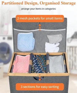 3-teiliger Wäschekorb mit Deckel, 150L Wäschekörbe für Wäsche mit Bamb... - Bild 1 von 6