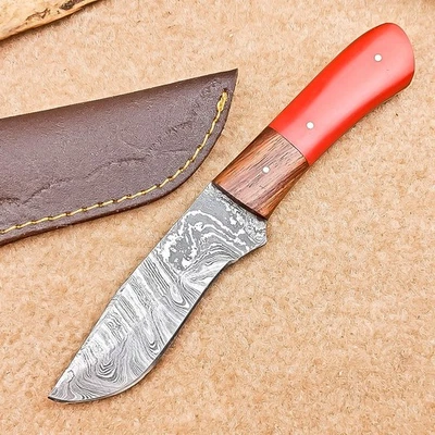Cuchillo desollador de acero Damasco hecho a mano | 8,0" | Full Tang, funda de cuero IT-2588 Foto 1 de 4
