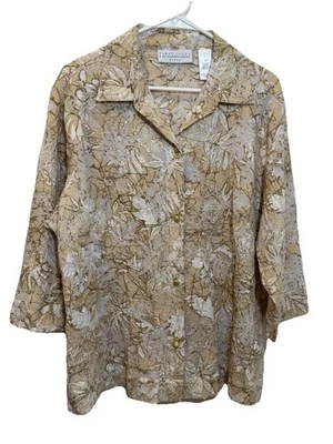 Blusa Top Liz Claiborne Primera Edición Abotonada Mujer Talla 2X Mangas 3/4 Neutra Foto 1 de 4