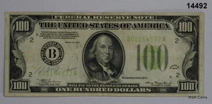 1934 $100 FEDERAL RESERVE NOTE LIME GREEN #14492 - Picture 1 of 2