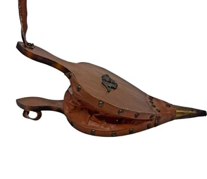 Vintage Wood Fireplace Bellow Eagle Emblem Leather Brass Tip Rustic Décor Works - Picture 1 of 20