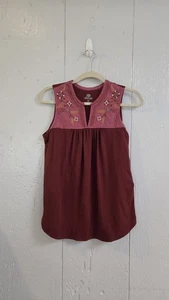 Shaanti Tanktop Sherpa Größe Medium weinrot Boho Urlaub Blumen bestickt - Bild 1 von 11