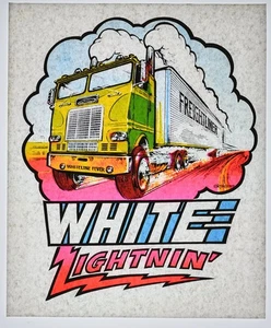 Original VINTAGE 1970s Heat Transfer | White Lightnin' - Freightliner Truck - Picture 1 of 2