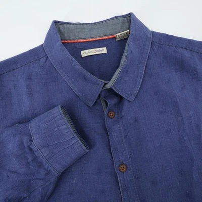 Рубашка на пуговицах мужская Carbon2Cobalt синяя льняная текстурированный точечный узор размер средний - Изображение 1 из 4