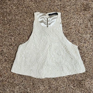 Zara Round Neck Tank Top White Lace Women's Size Medium - Picture 1 of 6