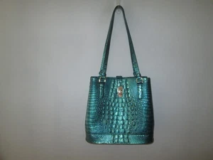 BRAHMIN Melbourne Collection Fiora Peacock Teal Bucket Bag w/ Turnlock - Picture 1 of 8