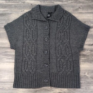 Lauren Hansen Sweater Large Cardigan Gray Cable Chunky Knit Short Sleeve - Picture 1 of 8