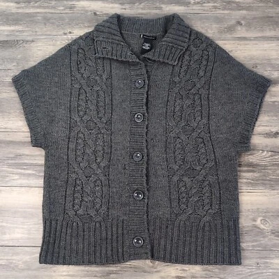 Suéter Lauren Hansen Cárdigan Grande Gris Cable Grueso Tejido Manga Corta Foto 1 de 4