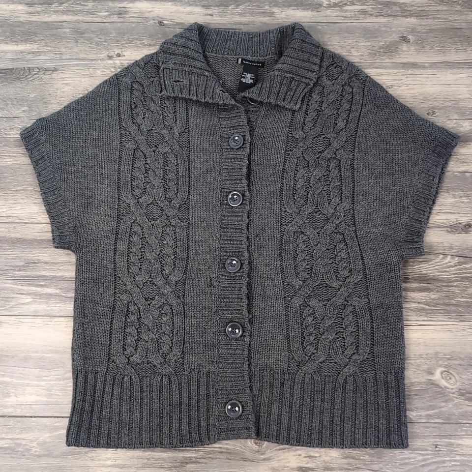 Suéter Lauren Hansen Cárdigan Grande Gris Cable Grueso Tejido Manga Corta Foto 1 de 4