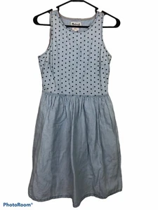 Madewell woman's size 2 chambray eyelet demi pockets blue spring summer dress - Picture 1 of 12