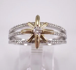 Two Tone Gold Diamond Star Ring Promise Engagement Band Fine Jewelry Gift - Picture 1 of 7