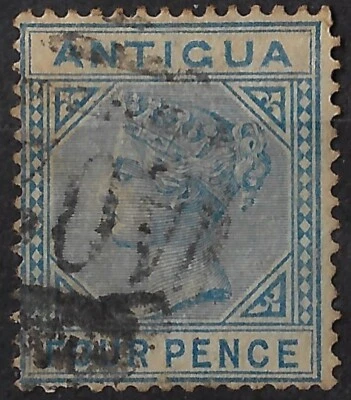 Antigua QV 4d azul, wmk CA, usado, sg 23/ Sc 15. VF, CV £14 ($17.50) (a1450 Foto 1 de 2