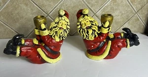 Pair Of Vintage Paper Mache Santa Christmas Candlestick Holders - Picture 1 of 13