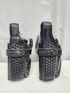 LOT OF 2 SAFARILAND 070-383 Black Leather Basketweave Duty Holster - Left Hand - Picture 1 of 9