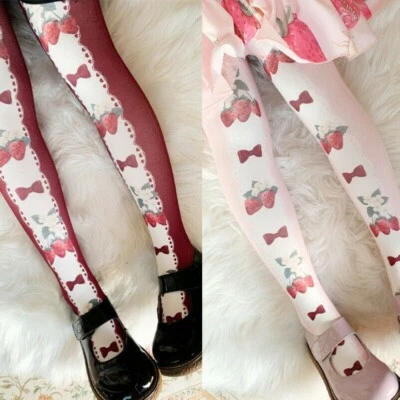 Women Girls Floral Tights Pantyhose Japanese Lolita Cute Kawaii Cosplay 120D - Image 1 of 4