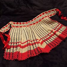 Vintage Handmade Crochet Apron red and White Child Size