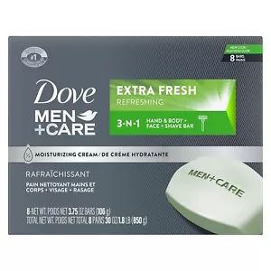 8-BARS DOVE MEN+CARE BAR 3IN1 CLEANSER FOR BODY, FACE & SHAVING TO CLEAN 3.75OZ - Picture 1 of 10