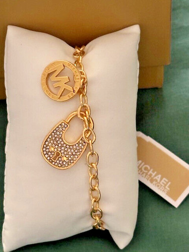 BRACCIALE CATENA LOGO LUCCHETTO PAVÈ TONO ORO MICHAEL KORS