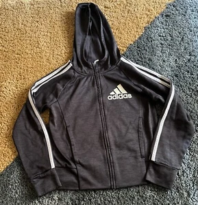 Adidas Fleece Jacket Hooded and Zipper Front Girls Large 14 Gray/Black - Picture 1 of 9