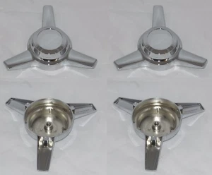 4 PIECES BOLT STUD MOUNT SPINNER TRIBAR KNOCKOFF CHROME WHEEL RIM CENTER CAPS - Picture 1 of 3