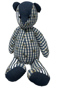Vintage Teddybär blau weich handgefertigt Landhausstil Gingham kariert mit Gänseblümchen Large 22 Zoll - Bild 1 von 18