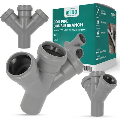 Millto™ Abflussrohr Doppelabzweig 50x50x50x50 45º Grau Abfallsystem Muffe