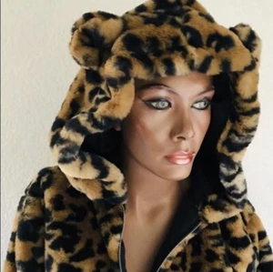 CHAQUETA DE PIEL SINTÉTICA LEOPARDO con capucha Wild Fable nueva con etiquetas pequeña - Imagen 1 de 7