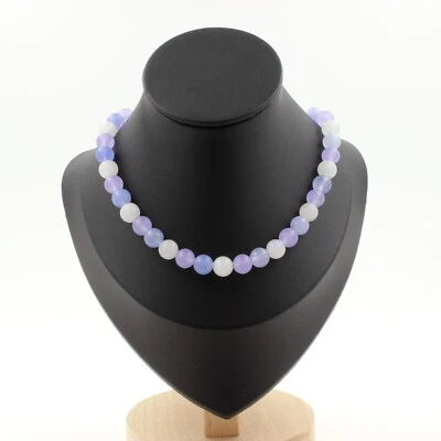 Collana Perle Aigue-Marine + Calcedonio Lavanda + Pietra Di Luna 8 Mm Catena In - Immagine 1 di 3