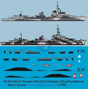 Peddinghaus 1/1250 Z31 Noruega '42 y Z33 '43 con marcas de destructor de camuflaje Segunda Guerra Mundial 3329 - Imagen 1 de 1