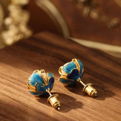 Pendientes de perlas de esmalte de agua dulce natural de cobre con poste de plata 925 joyería Foto 1 de 4