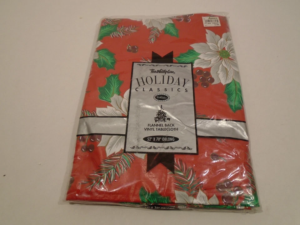 CHRISTMAS Vinyl Tablecloth Flannel-Back 52 x 70" oblong Town +Country Linen New - Image 1 of 2