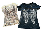 Noble wear & Maurice's premium t-shirts bundle of two bike biker wings tattoo
