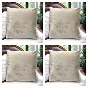 Set of 4 Filled Cushions Ivory Cream Fresh Rose Soft Gold Textured 18x18 45x45cm - Picture 1 of 7