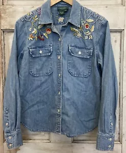 CAMISA DENIM Ralph Lauren Bordadora FLORAL Southwestern Mangas Largas MUJER P/L - Imagen 1 de 15