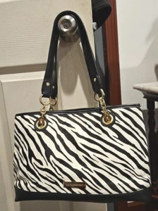 Vtg Claiborne Zebra B&W Gold Chain Animal Print Rare Tote Shoulder Bag - Picture 1 of 8