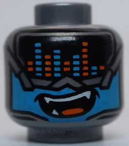 Lego Head Alien Visor Music Equalizer Gold Trim Orange Face Fangs Dark Azure - Picture 1 of 2