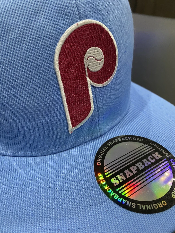 Philadelphia Phillies Throwback Road Blue Color 1970’s Snapback Baseball Cap Hat - Image 1 of 4