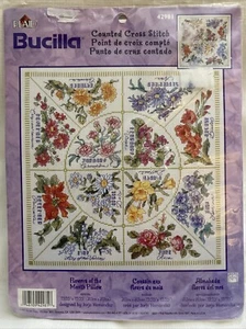 Bucilla FLOWERS OF THE MONTH PILLOW Counted Cross Stitch Kit #42981 2001 Sealed - Picture 1 of 3