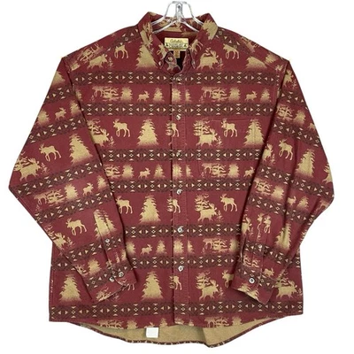 Cabela’s Deerskin Soft Chamois Shirt Men’s XL Red Aztec Button Down Long Sleeve - Image 1 of 4