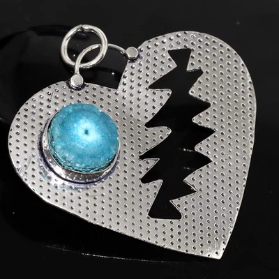 Colgante Corazón Roto Cuarzo Solar Azul Chapado en Plata 925 Tamaño 2.1" GW Foto 1 de 3