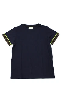 Fendi Boys Cotton Short Sleeve Monogram Trim Basic T-Shirt Blue Size 10 - Bild 1 von 6
